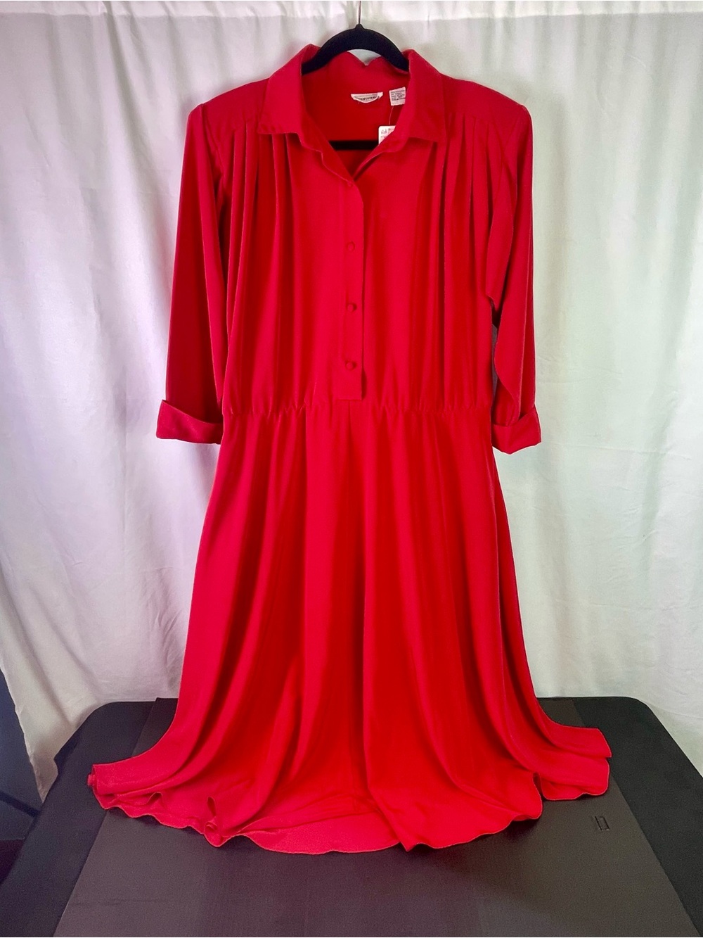 Vintage Bright Red Button-Front Dress Size X-Large